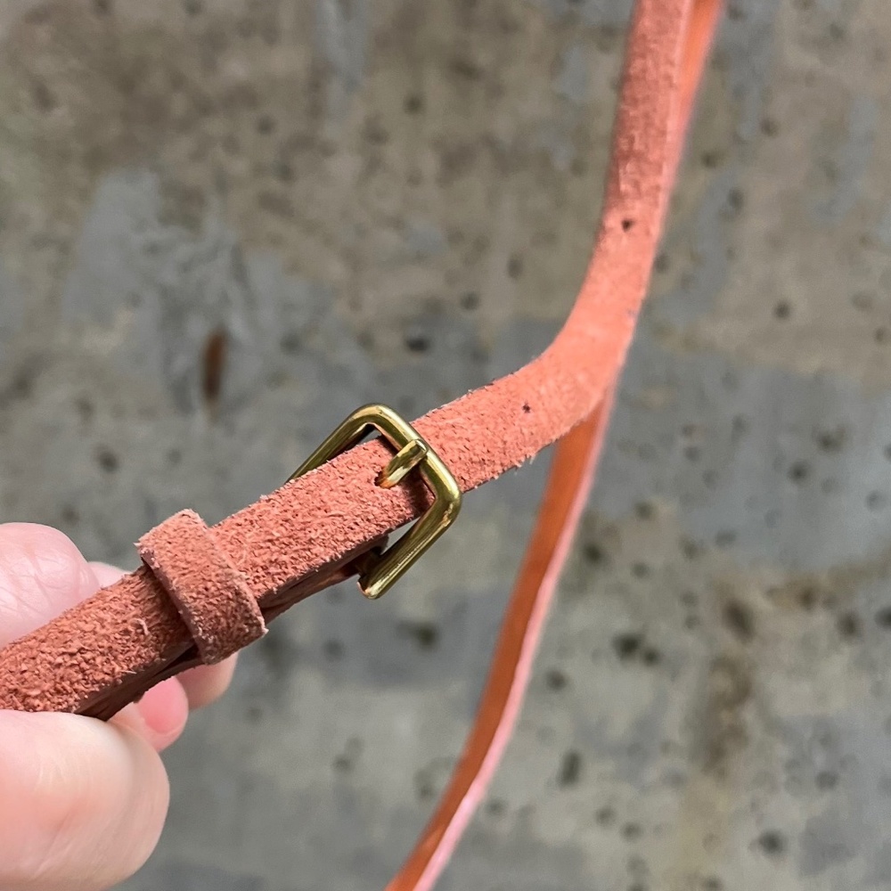 Aritzia / Wilfred Genuine Suede Skinny Belt, Light Brown / Brass, Small